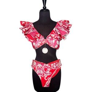 ALCATRAZ Swimwear Monarca Bikini Ruffles Size 38 Top Size Large Bottom